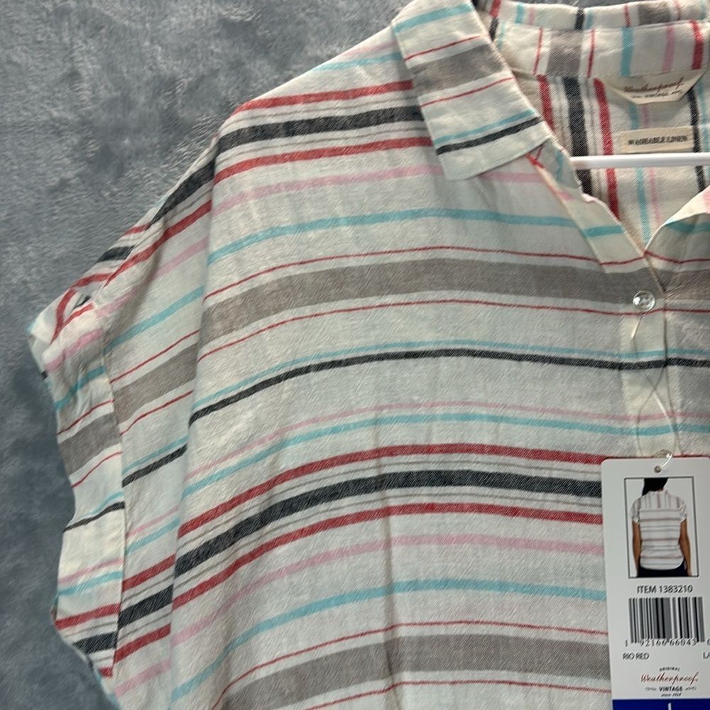 NWT New Weatherproof Linen Multicolor Striped Button Tie Front Size L - Picture 8 of 10